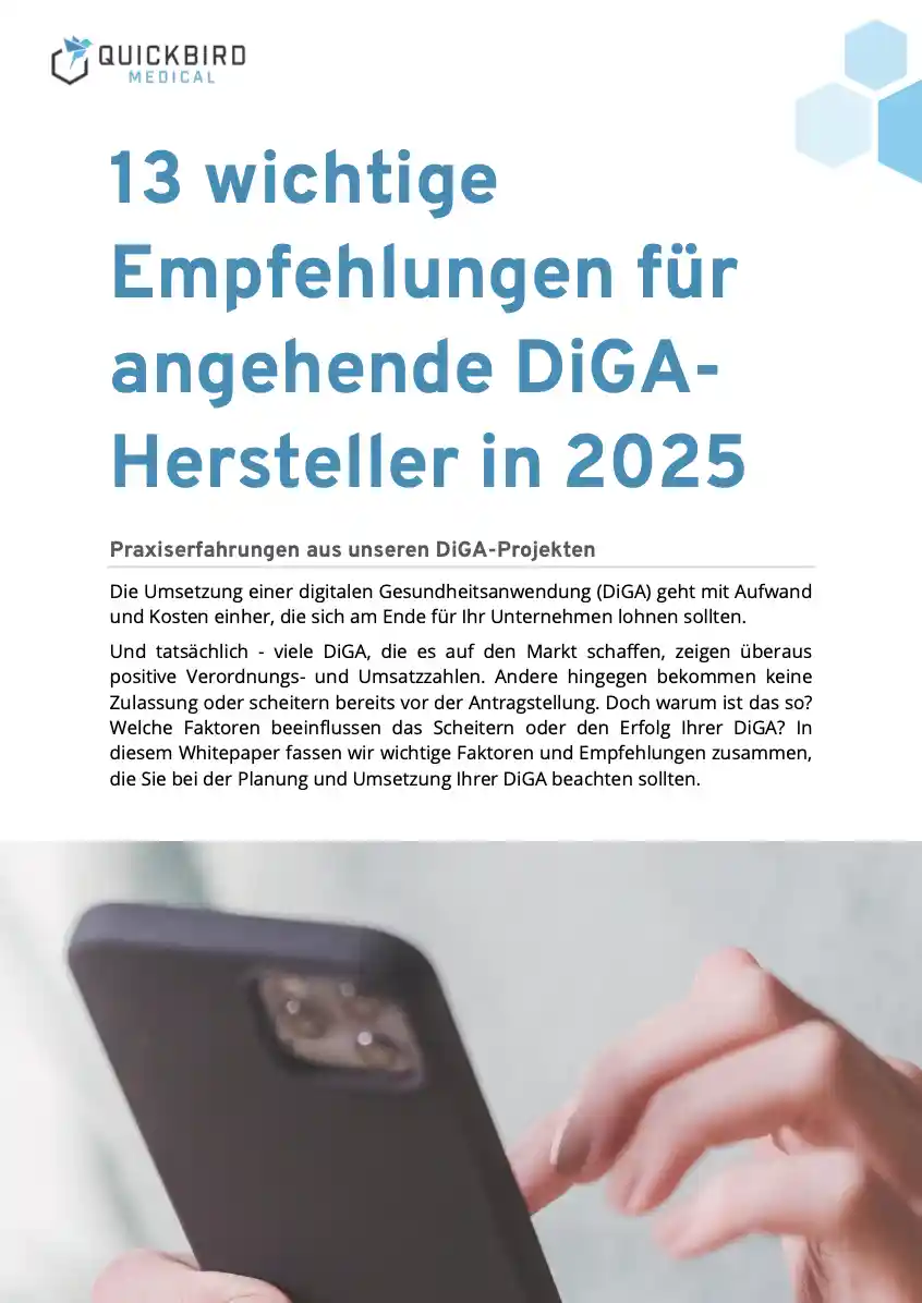 13 Empfehlungen für angehende DiGA-Hersteller - Whitepaper 2025 - Teaser Seite 1