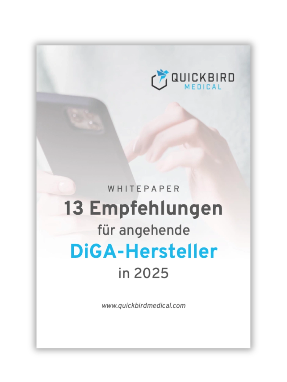 13 Empfehlungen für angehende DiGA-Hersteller - Whitepaper 2025 - Titelbild Mockup