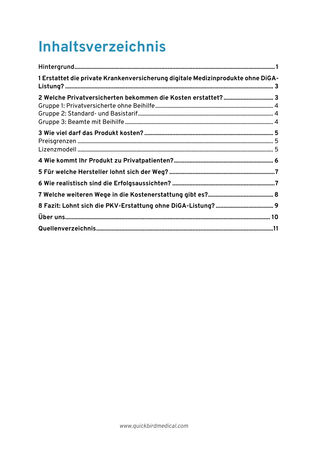 Inhaltsverzeichnis Whitepaper PKV-Erstattung ohne DiGA-Listung Inhaltsverzeichnis Whitepaper PKV-Erstattung ohne DiGA-Listung